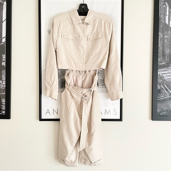 Jonathan Simkhai Belted Cutout Twill Playsuit Cream Linen Women’s Size 2 NWT - Picture 11 of 14